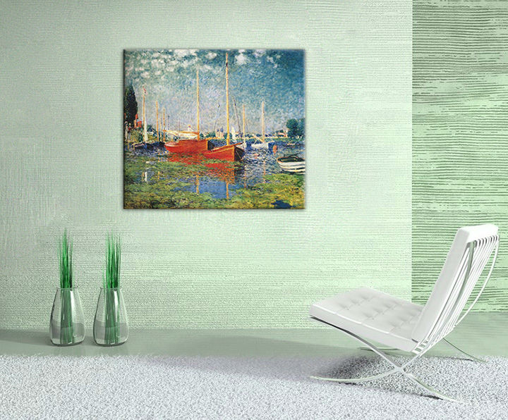 Obraz na plátne ČERVENÉ LODE V ARGENTEUIL – Claude Monet (reprodukcia 70x60 cm)