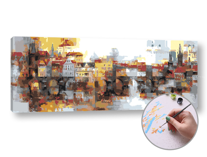 Maľovanie podľa čísel VÝCHOD SLNKA V MESTE – vysoká náročnosť 100×40 cm