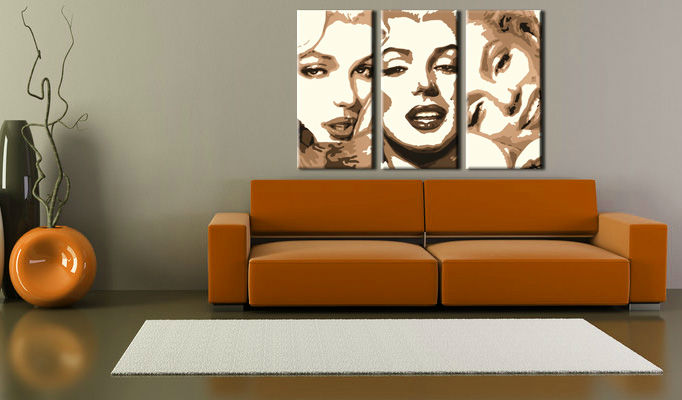 Ručne maľovaný POP Art obraz Marilyn MONROE 3 dielny  mon1 - 90x60 cm