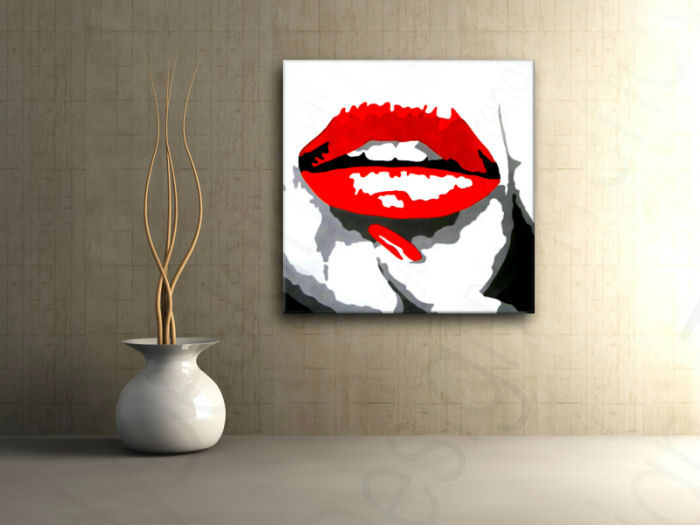 Ručne maľovaný POP Art obraz RED LIPS  mund - 60x60 cm