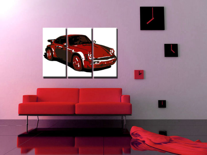 Ručne maľovaný POP Art obraz PORSCHE 911 3 dielny  por2 - 120x80 cm  