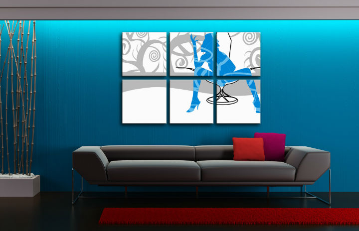 Ručne maľovaný POP Art obraz  Blue Woman 6 dielny  bw - 120x80 cm