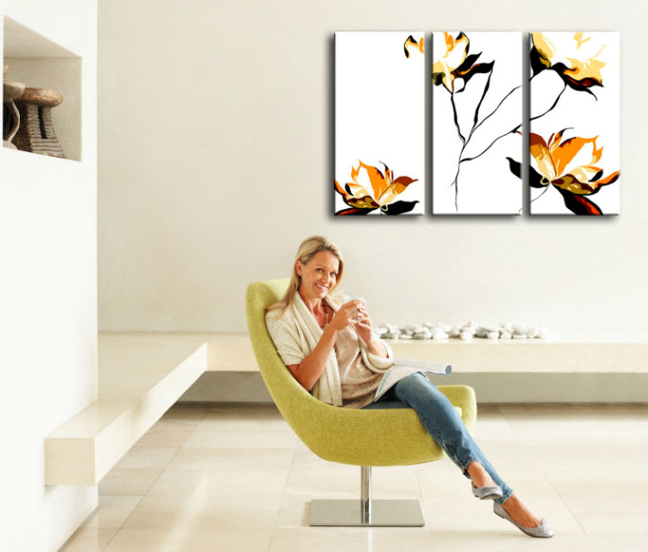 Ručne maľovaný POP Art obraz  FLOWER 3 dielny  flo - 150x100 cm