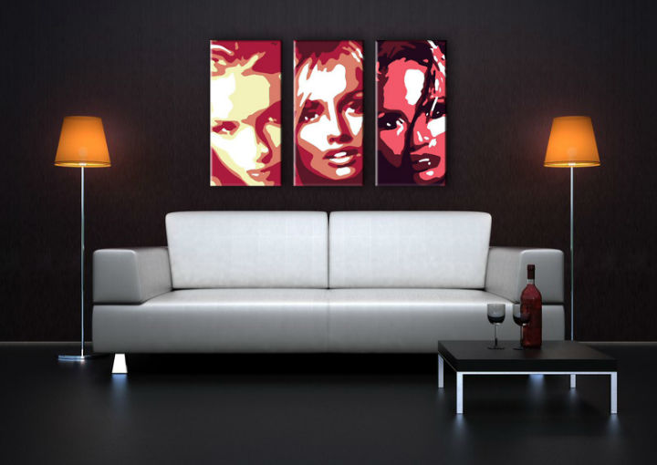 Ručne maľovaný POP Art obraz Faces 3 dielny  fac - 150x100 cm