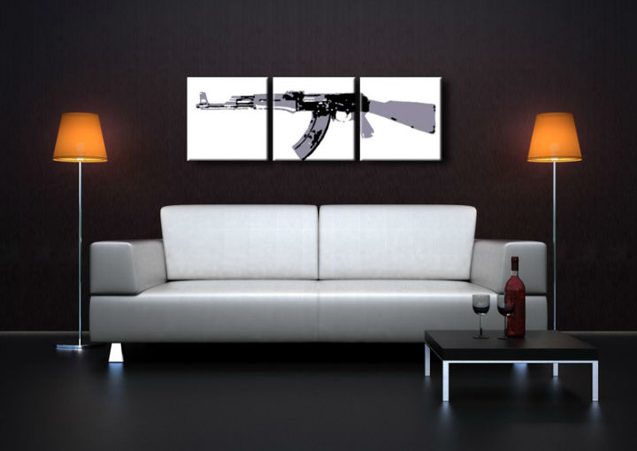 Ručne maľovaný POP Art obraz Kalashnikov 3 dielny  ka1 - 210x70 cm