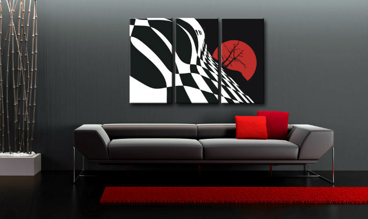 Ručne maľovaný POP Art obraz Abstract Chessboard 3 dielny  fl - 90x60 cm