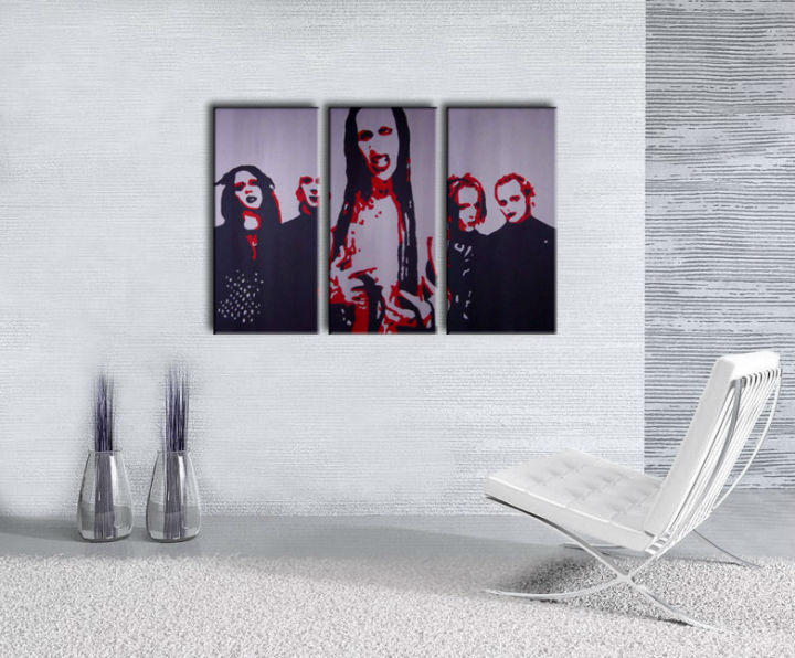 Ručne maľovaný POP Art obraz Marilyn Manson 3 dielny  mm - 150x100 cm