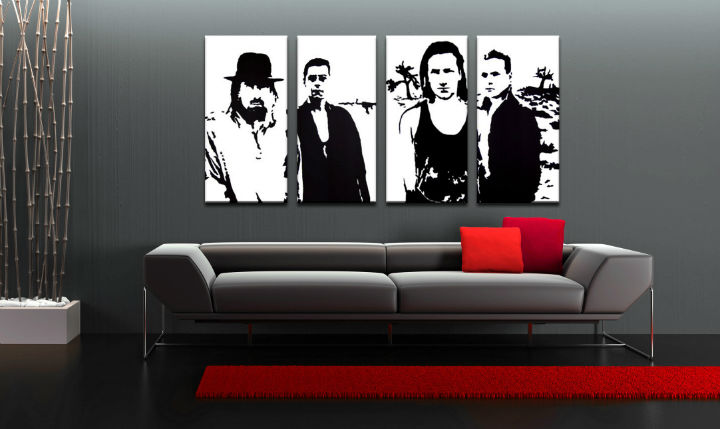 Ručne maľovaný POP Art obraz U2 in Black 4 dielny  U22 - 160x80 cm