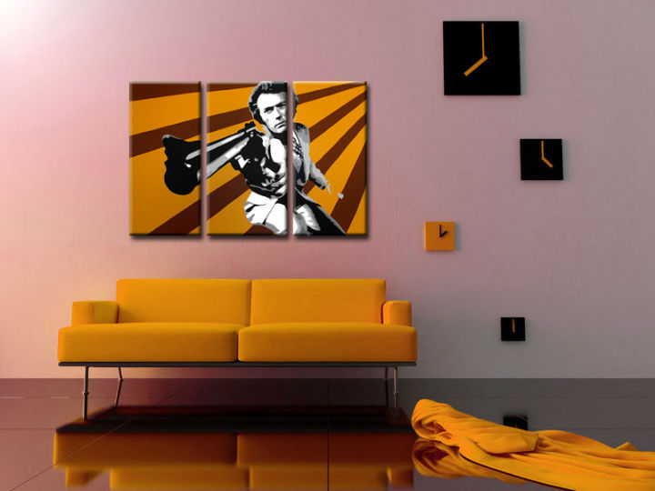 Ručne maľovaný POP Art obraz Clint Eastwood 3 dielny  ce - 60x40 cm