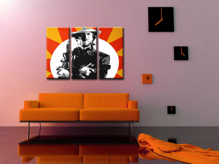 Ručne maľovaný POP Art obraz Clint Eastwood 3 dielny  ce2 - 60x40 cm
