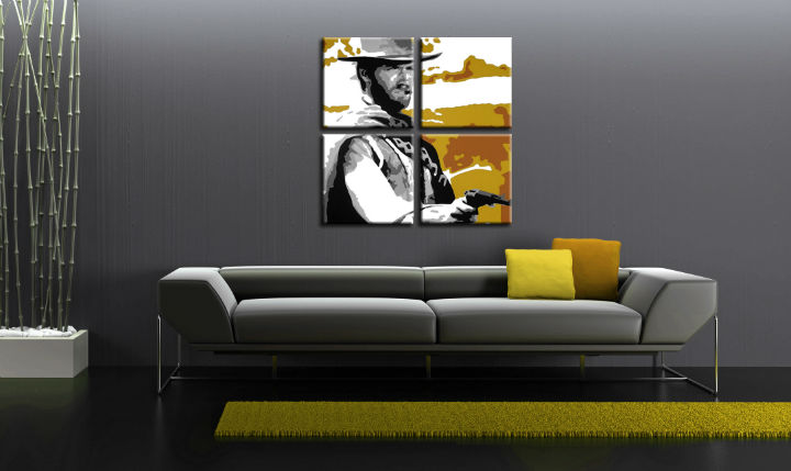 Ručne maľovaný POP Art obraz Clint Eastwood 3 dielny  ce3 - 120x120 cm