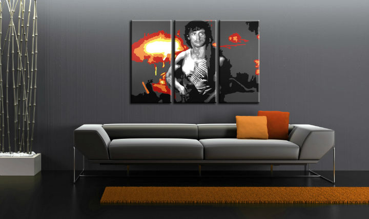 Ručne maľovaný POP Art obraz Rambo 3 dielny  ram - 90x60 cm