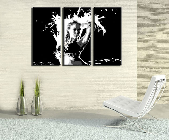 Ručne maľovaný POP Art obraz Jessica Alba 3 dielny  ja - 150x100 cm