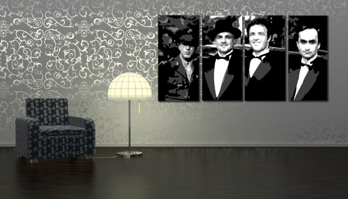 Ručne maľovaný POP Art obraz Corleone Family 4 dielny  cor - 160x80 cm