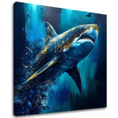 Dekoratívna maľba na plátne - PREMIUM ART - Shark Force in Dark Water | 100x90 cm