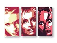 Ručne maľovaný POP Art obraz Faces 3 dielny  fac