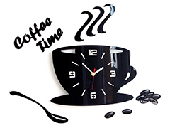 Moderné nástenné hodiny COFFE TIME 3D BLACK 