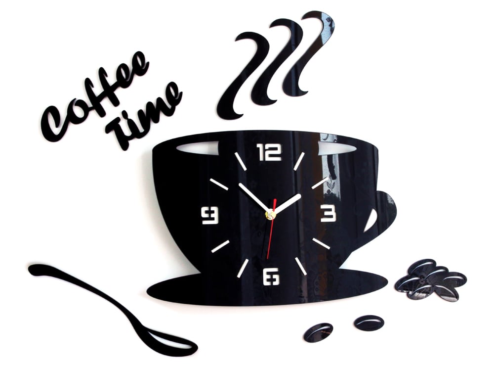 E-shop Moderné nástenné hodiny COFFE TIME 3D BLACK