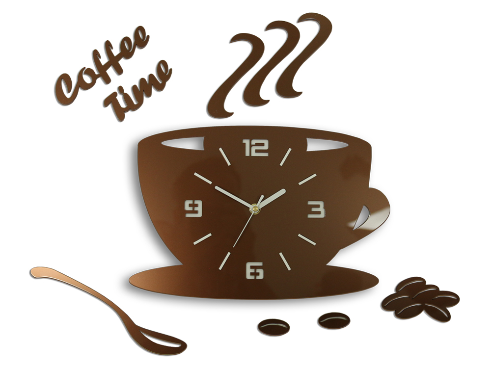 Moderné nástenné hodiny COFFE TIME 3D COPPER HMCNH045-copper