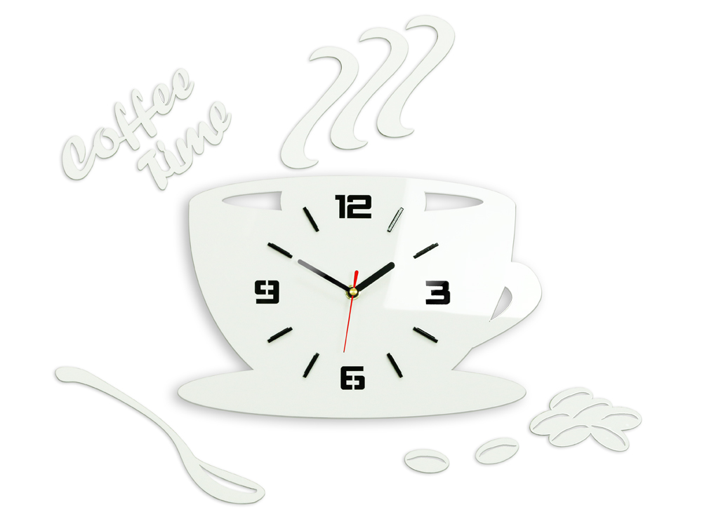 E-shop Moderné nástenné hodiny COFFE TIME 3D WHITE