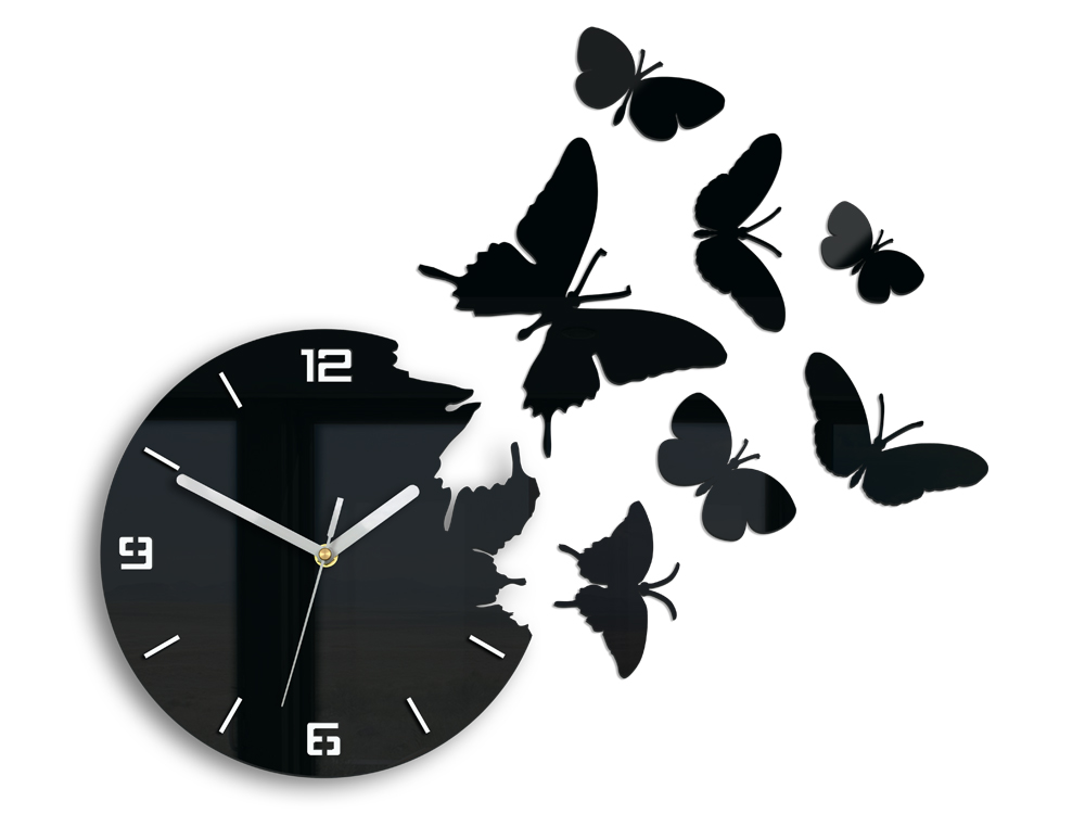 E-shop Moderné nástenné hodiny BUTTERFLIE 3D BLACK NH048