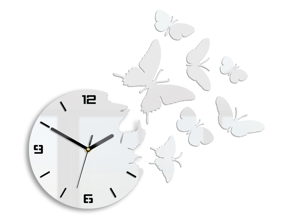 E-shop Moderné nástenné hodiny BUTTERFLIE 3D WHITE NH049