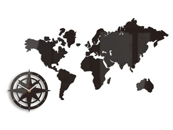 Moderné nástenné hodiny WORLD MAP WENGE wenge