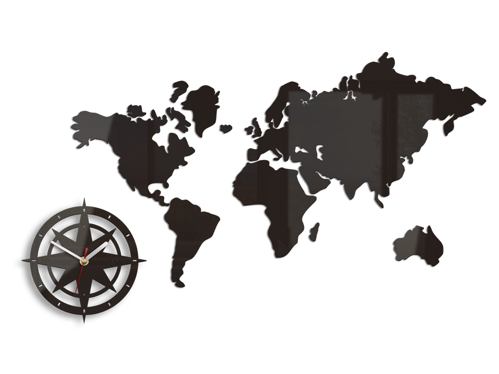 E-shop Moderné nástenné hodiny WORLD MAP WENGE wenge