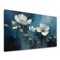 Nadčasová elegancia na plátne Modrá abstrakcia so zlatými akcentmi 40x60 cm