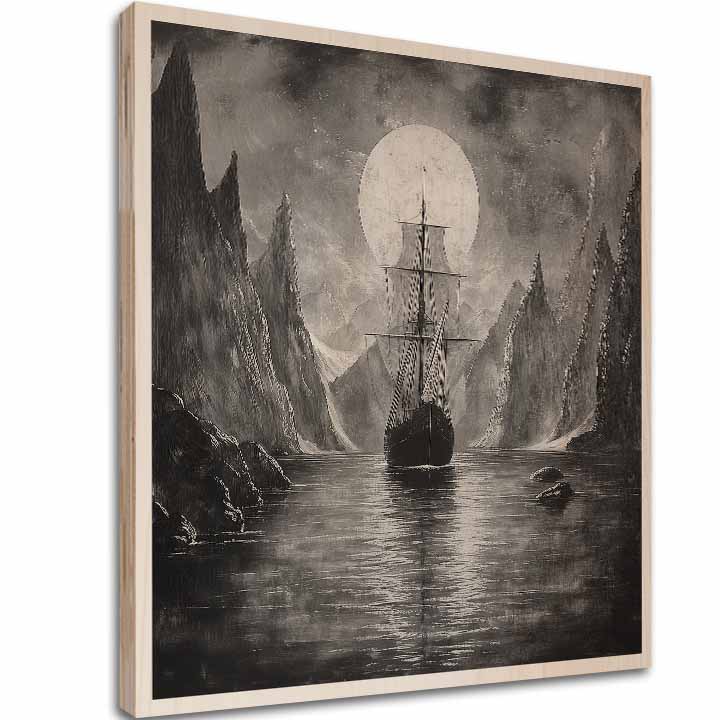 Obraz na dreve - Drakkar pod lunou