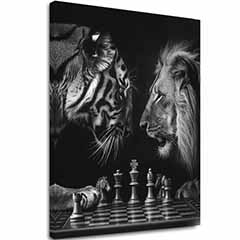 Obraz na plátne Lev a Tiger - Šachová Stratégia